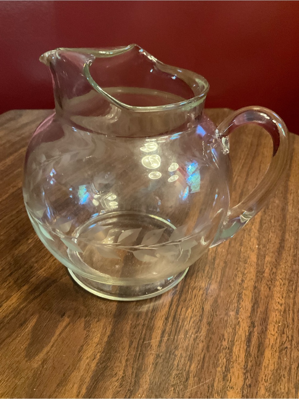 Clear Glass Etched Leaf Pitcher - White